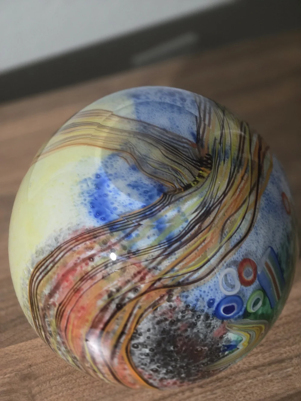 Handblown Art Glass Vase with Colorful Fish Millefiori Design